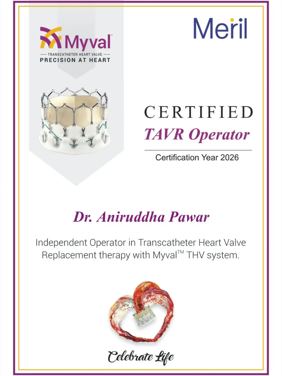 Meril Myval certified TAVR proctor certificate awarded to Dr. Aniruddha Pawar, 2026
