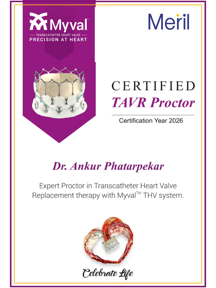 Meril Myval certified TAVR proctor certificate awarded to Dr. Ankur Phatarpekar, 2026